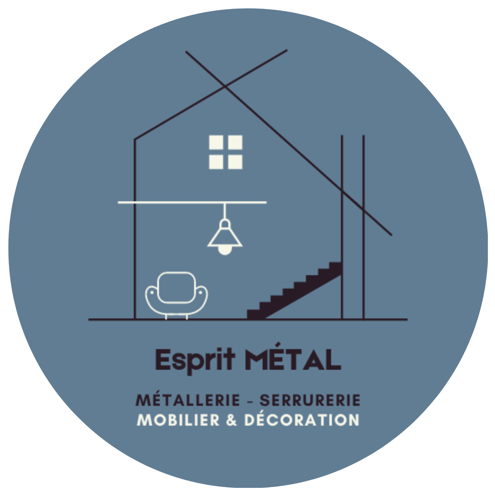 Logo Esprit Métal, métallerie sur mesure en Mayenne : escaliers, verrières, garde-corps, portails et pergolas