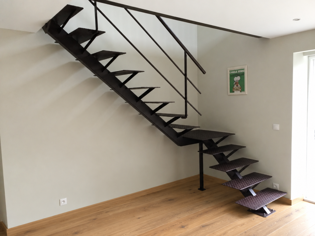 Escalier métallique quart tournant sur mesure avec marches en acier